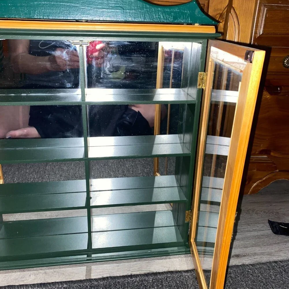 *Green Wood Glass Door Curio Cabinet for Miniatures (21